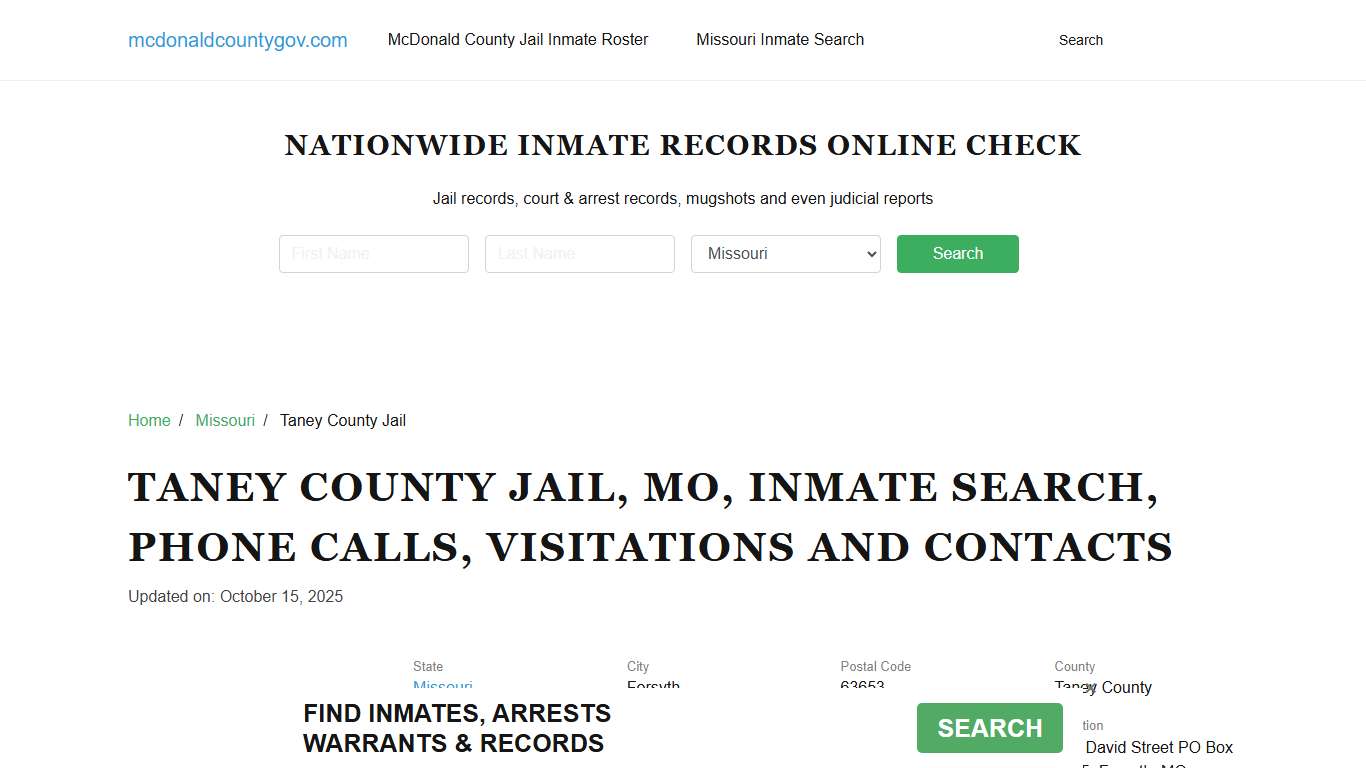 Taney County Jail, MO, Inmate Search, Contacts
