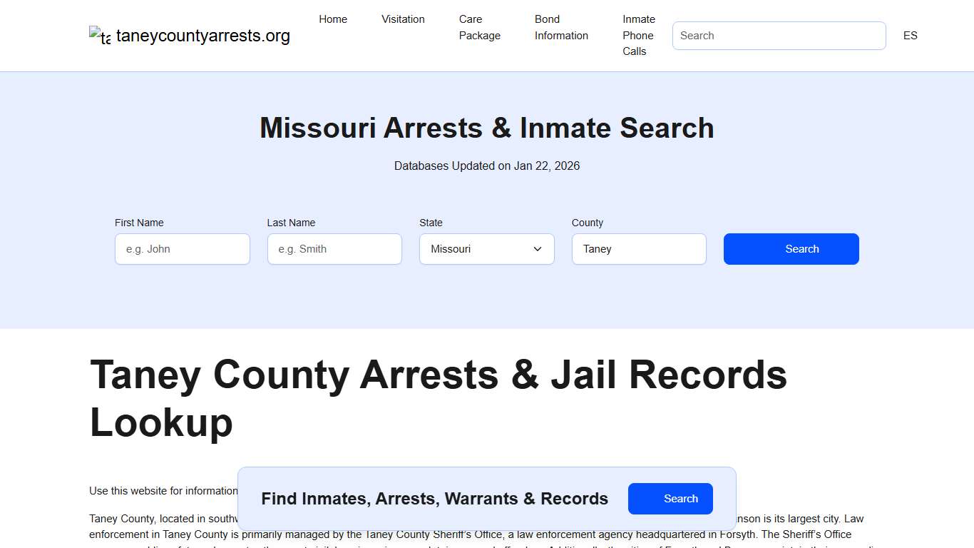 Taney County, MO Arrests, Warrants, Police Records Search