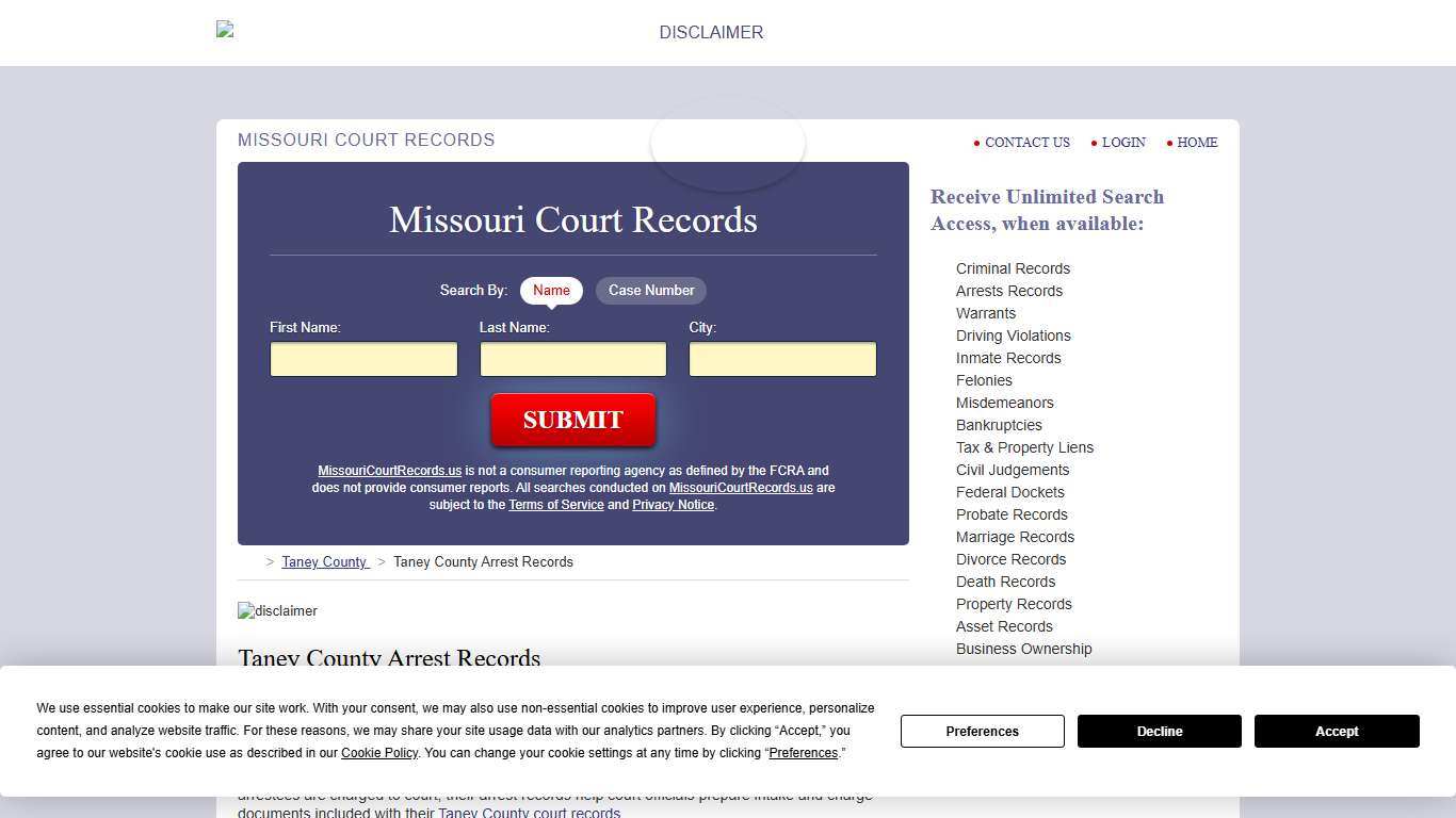 Taney County Arrest Records | MissouriCourtRecords.us